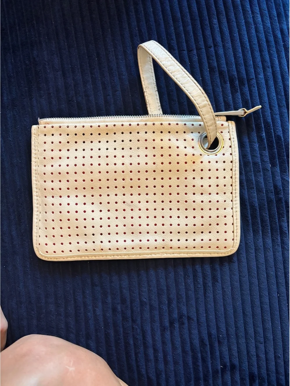 Juicy Couture Cream Perforated Leather Wristlet Clutch